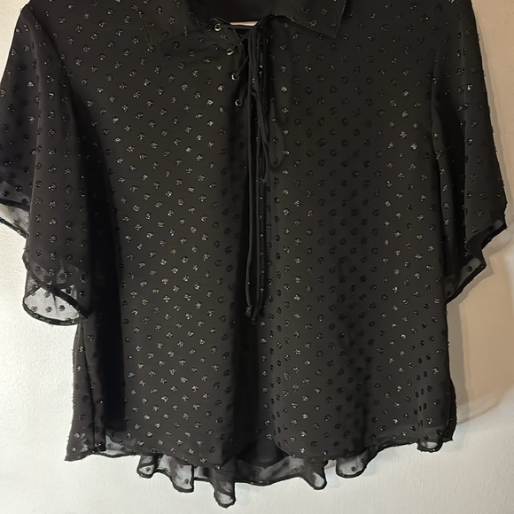 The Kooples Swiss Dot Lace Up Ruffled Layered Blouse Black Size 6 - Picture 5 of 9